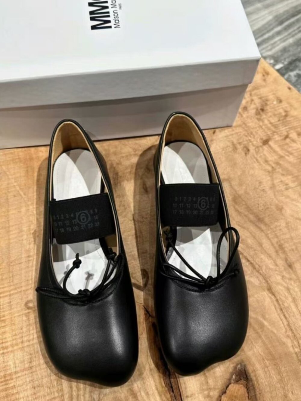 MARGIELA Black Leather Mary Jane Ballet Flats